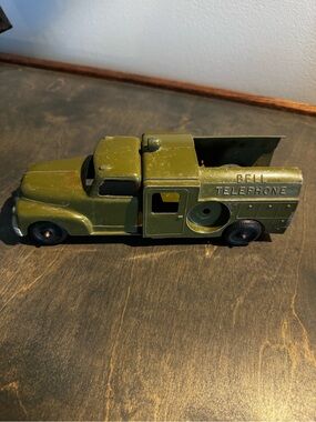 Vintage Green Metal Hubley Bell Telephone KiddieToy Utility Truck